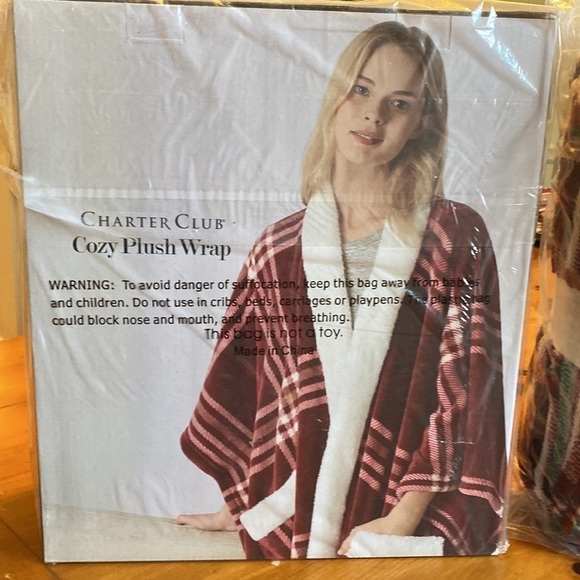 Red Green Plaid Plush Cape Coat with Deep Pockets NEW ! - Picture 2 of 11